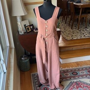 Étophe studios linen blend button up wide leg jumpsuit, M